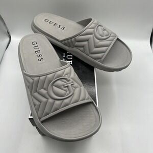 GUESS Men's Moliano Gray Slide Sandals, Textured Logo Upper,SZ: 13 M